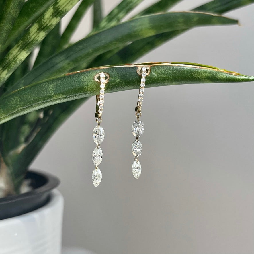 14K Yellow Gold Marquise/Oval Floating Diamond Earrings 1.25CTW