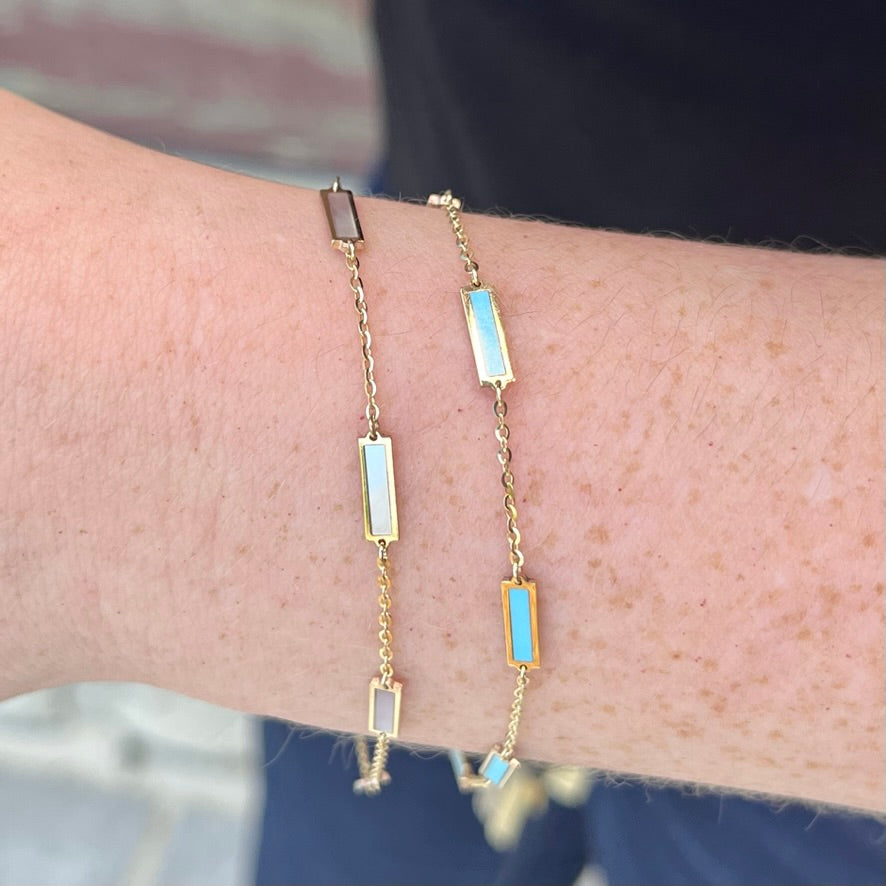 14K Yellow Gold Colored Bar Stackable Bracelets