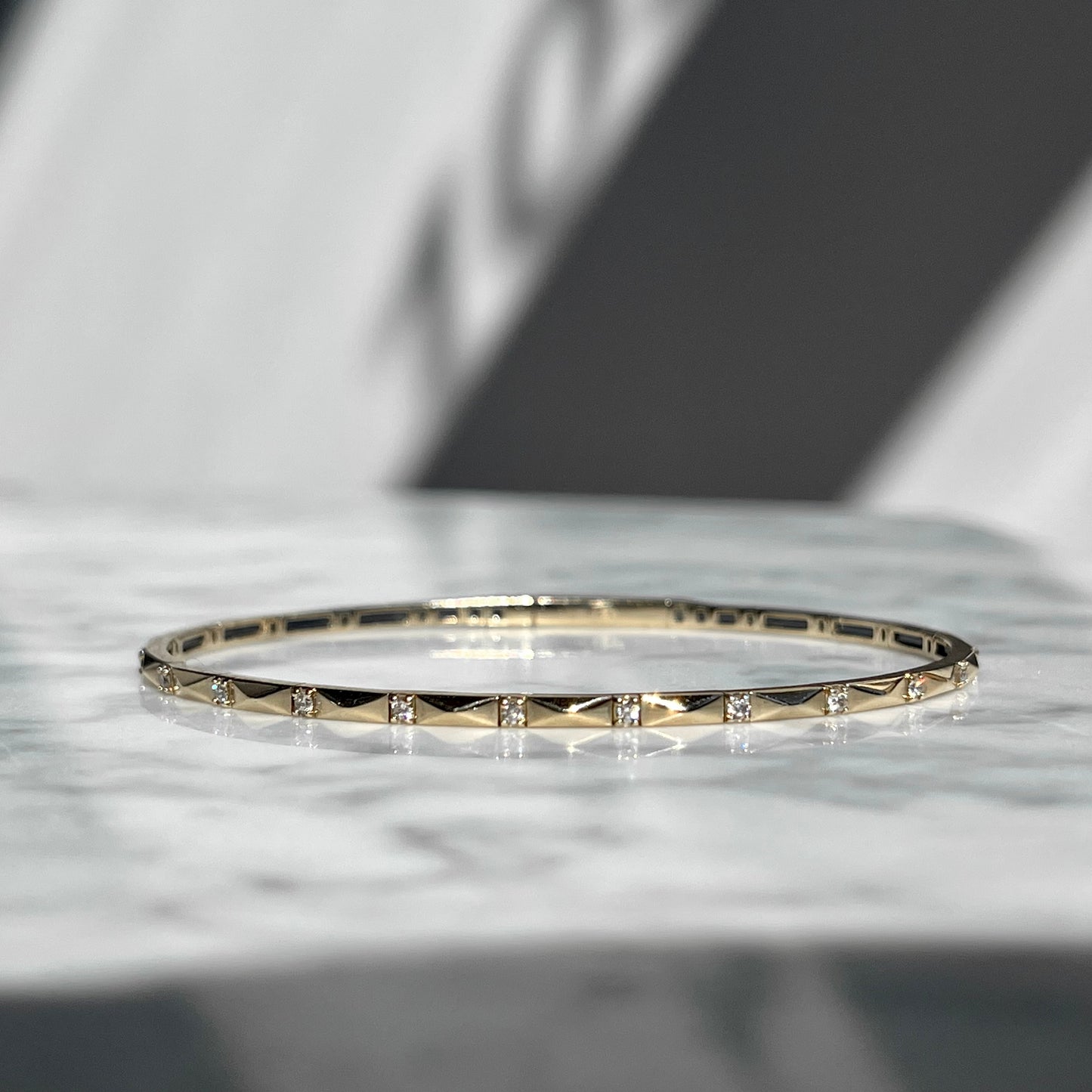 14K Gold Diamond Flexible Rectangular Stud and Diamond Bangle Bracelet