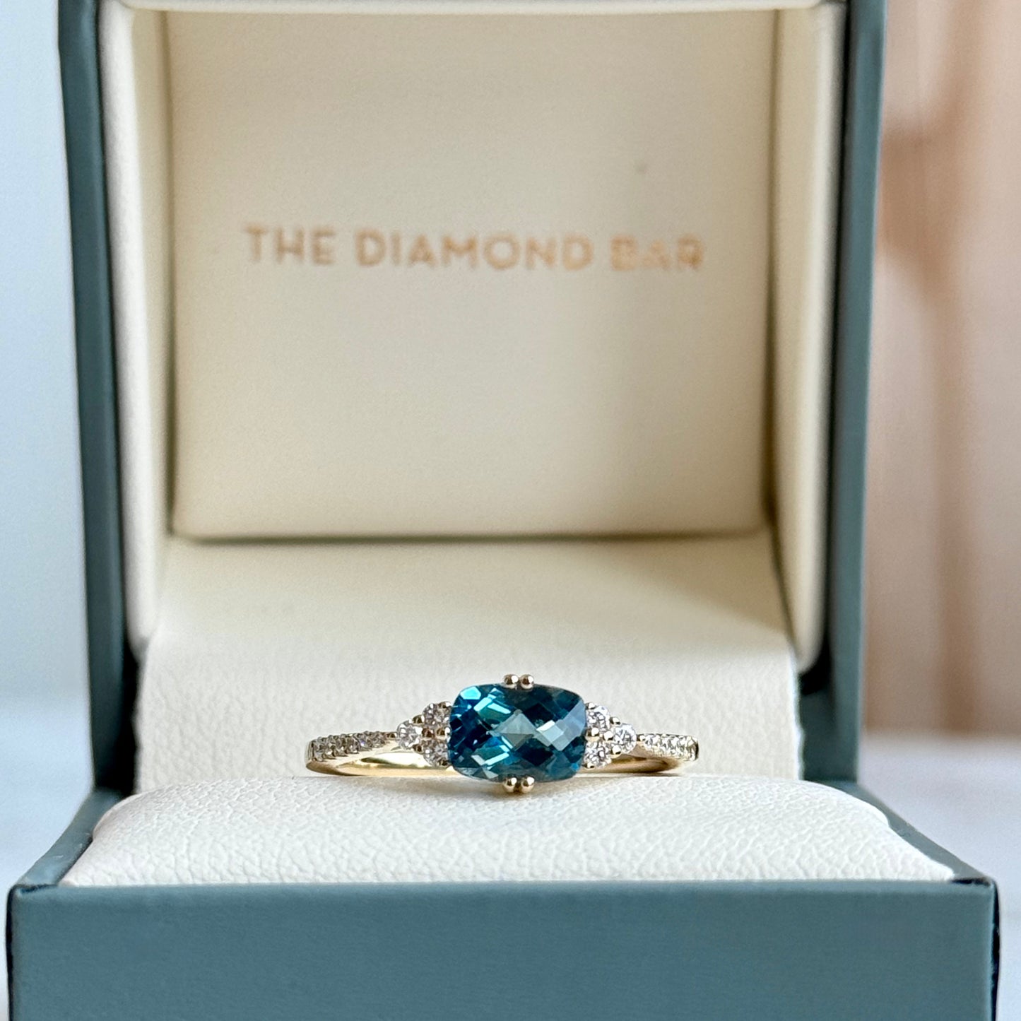 14K Yellow Gold London Blue Topaz and Diamond Ring