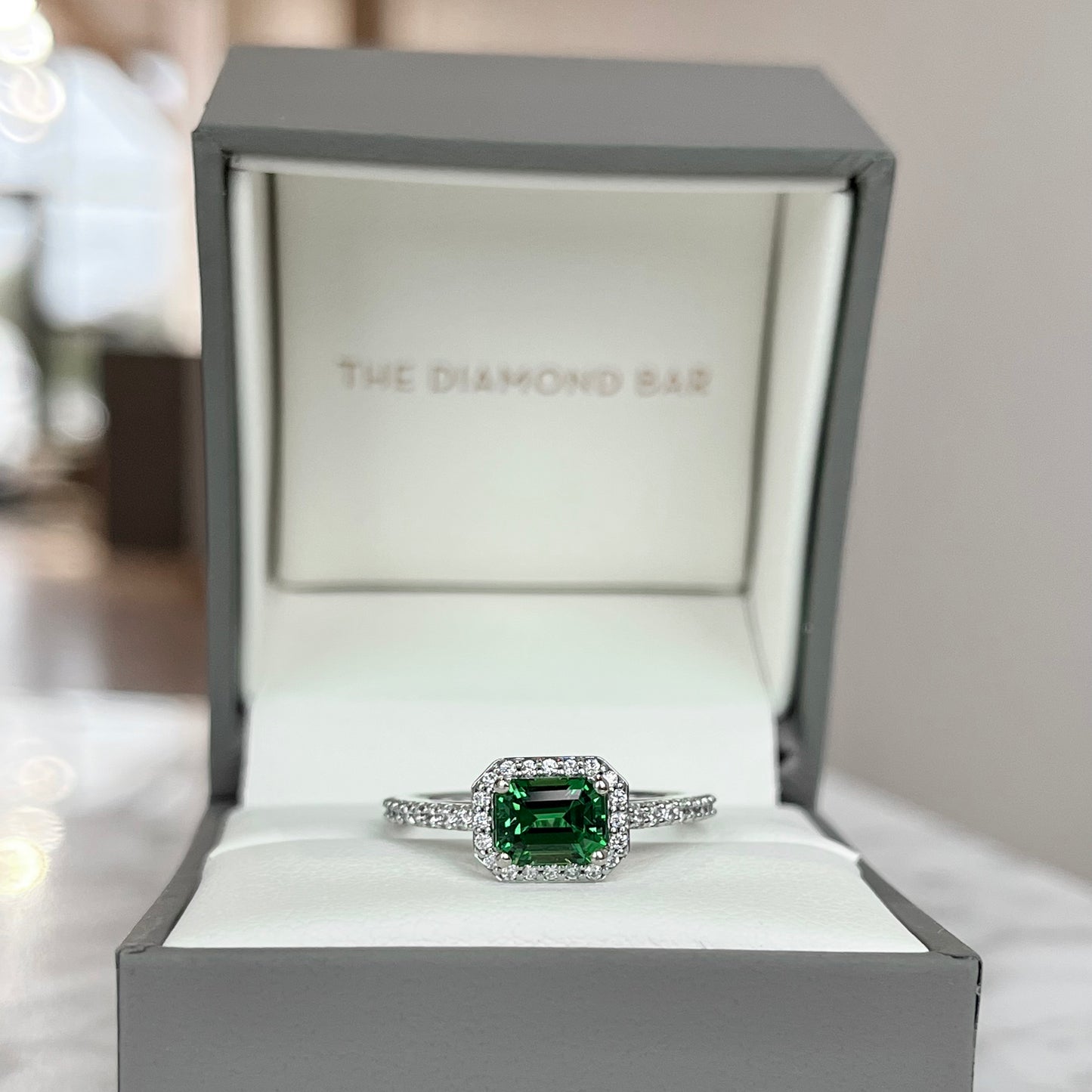 14K White Gold Tsavorite Garnet and Diamond Halo Ring