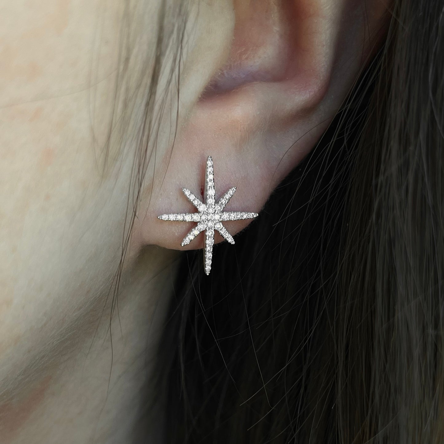 14K Gold Large Diamond Starburst Earrings 42/100CTW