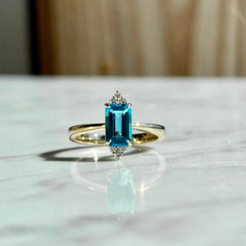 14K Yellow Gold Topaz and Diamond Ring