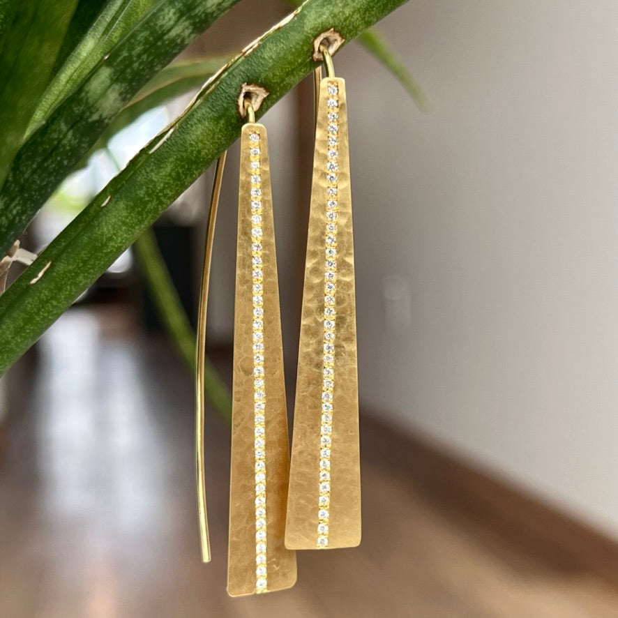 14K Yellow Gold Hammered Diamond Threader Earrings