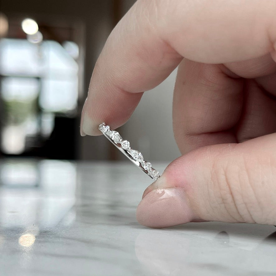 18K White Gold Marquise and Diamond Single Prong Wedding Band