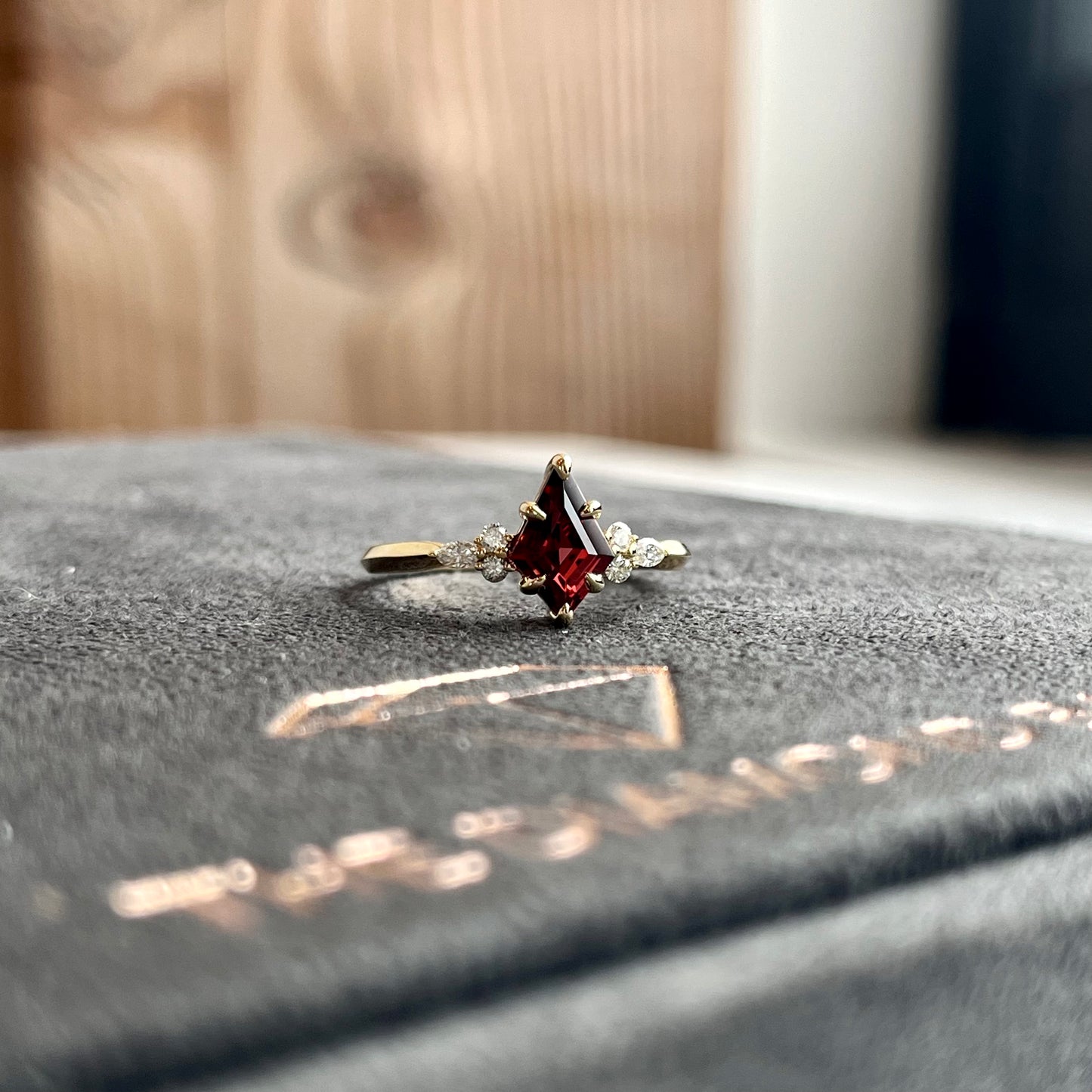 14K Yellow Gold Garnet and Diamond Ring