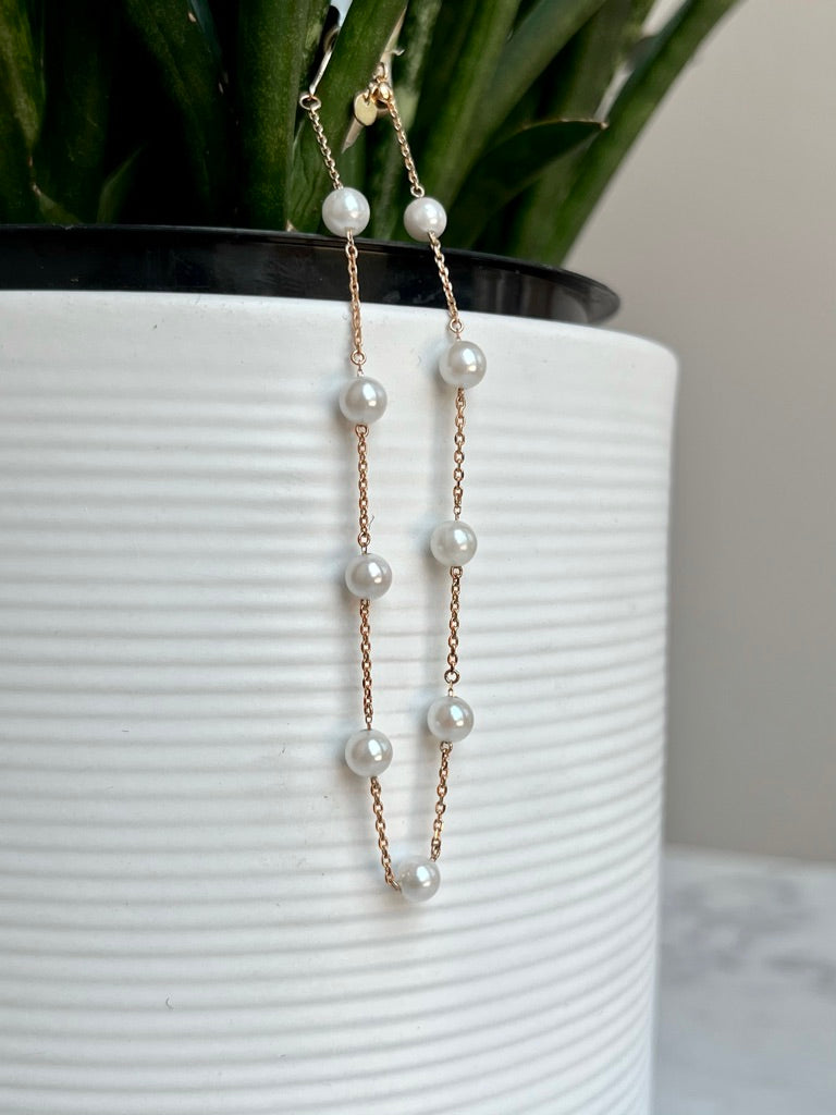 18K Rose Gold Pearl Chain Bracelet