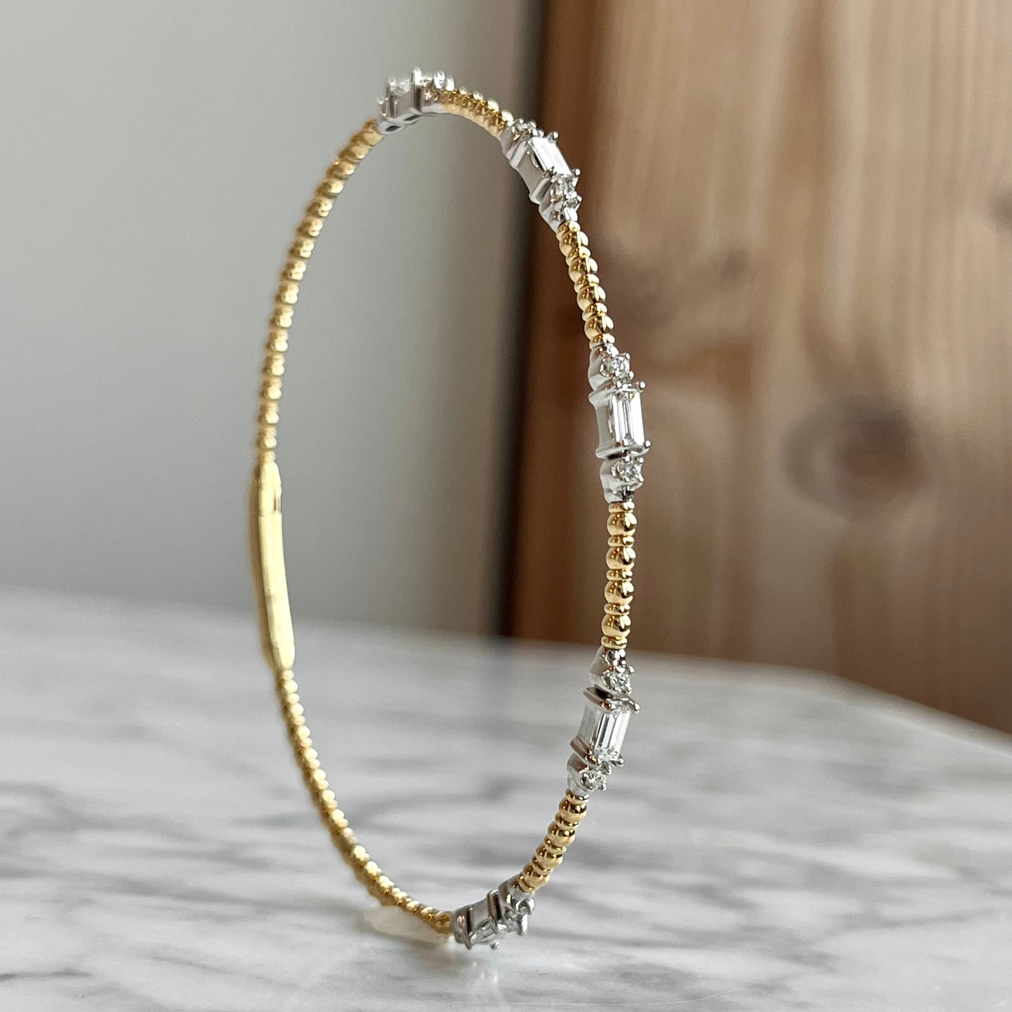 14K Two-Tone "5-Station" Baguette Flexible Bangle Bracelet