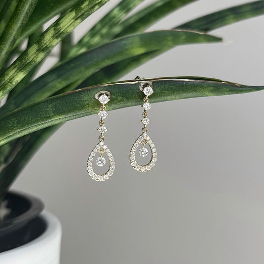 14K Yellow Gold Floating Diamond Dangle Earrings 49/100CTW