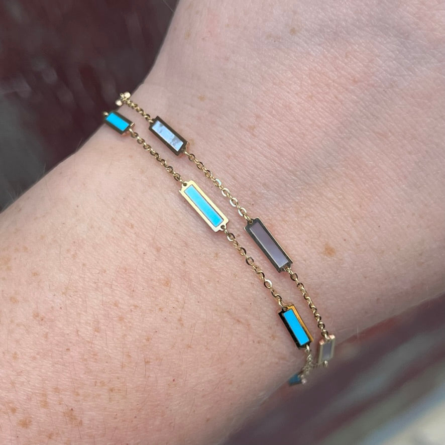 14K Yellow Gold Colored Bar Stackable Bracelets