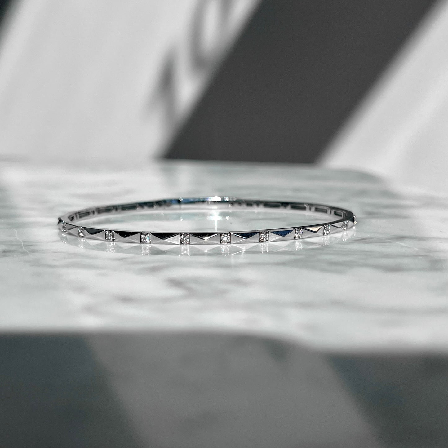 14K Gold Diamond Flexible Rectangular Stud and Diamond Bangle Bracelet