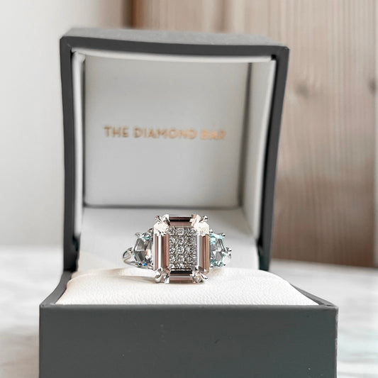 14K White Gold "Lumineve" Morganite and Aquamarine Ring