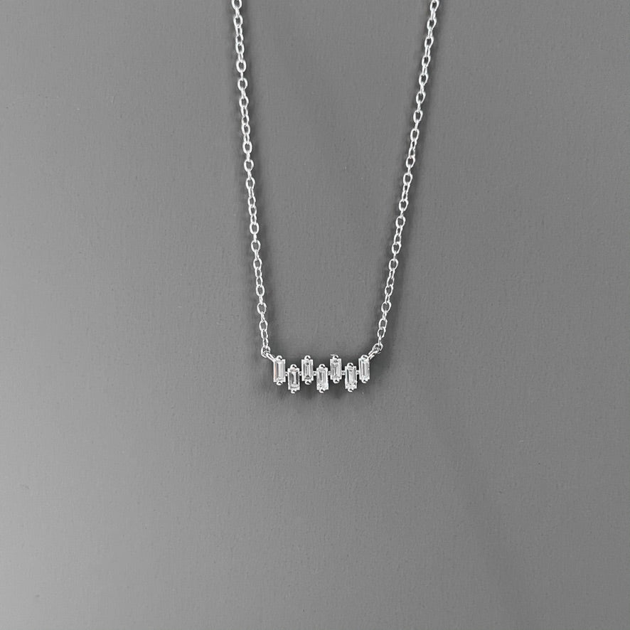 14K White Gold Straight Baguette Staggered Bar Necklace