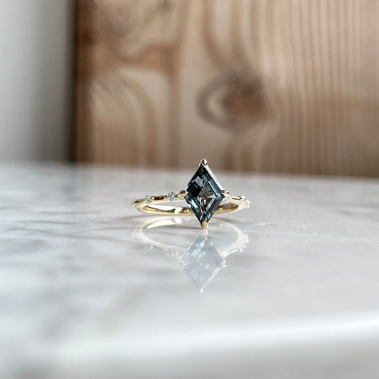 14K Yellow Gold Gray Spinel and Diamond Ring