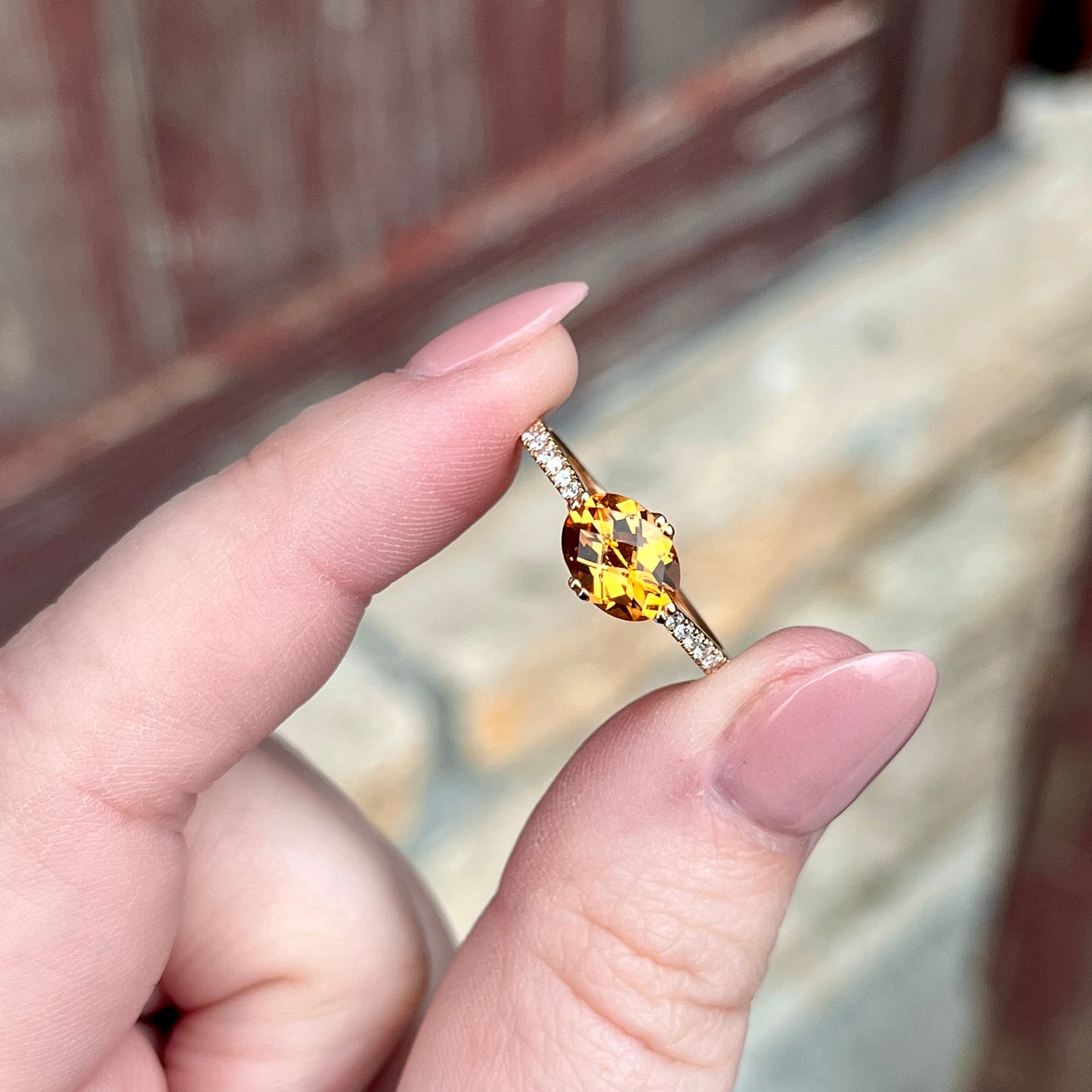 14K Yellow Gold Cetrine and Diamond Ring