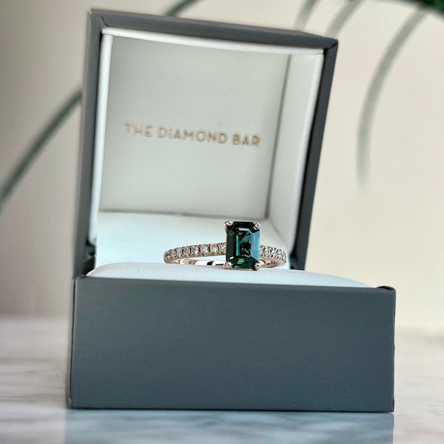 14K Rose Gold Teal "Color-Shifting" Sapphire and Diamond Ring