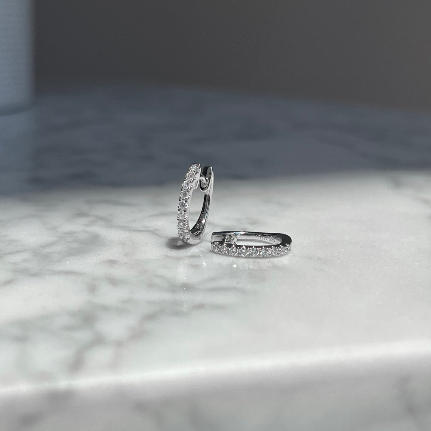 14K Diamond Huggie Hoop Earrings