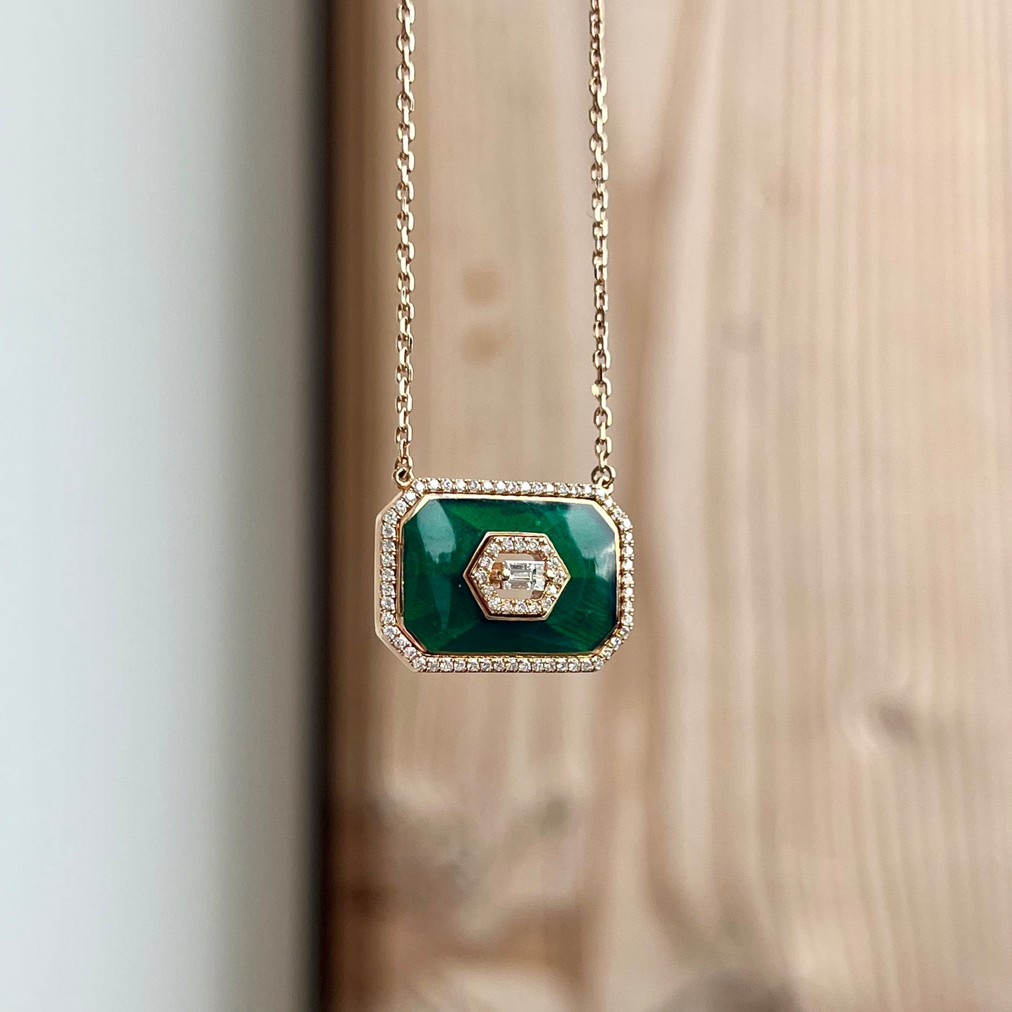 14K Gold Large Enamel Art Deco Diamond Necklace