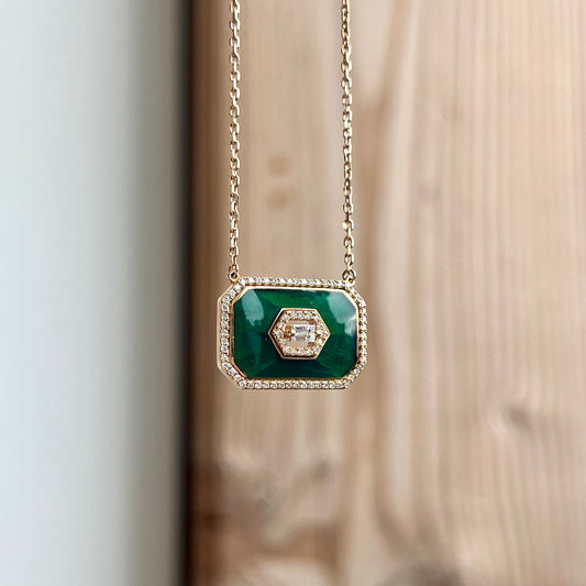 14K Gold Large Enamel Art Deco Diamond Necklace