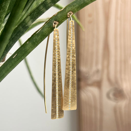 14K Yellow Gold Hammered Diamond Threader Earrings