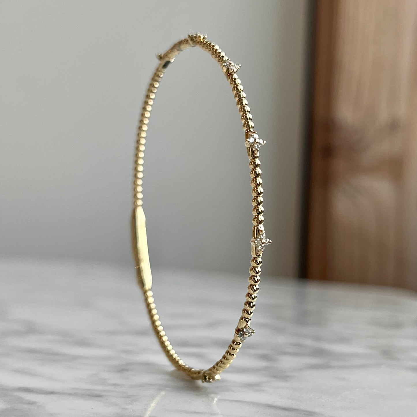 14K Yellow Gold "Clover" Flexible Bangle Bracelet