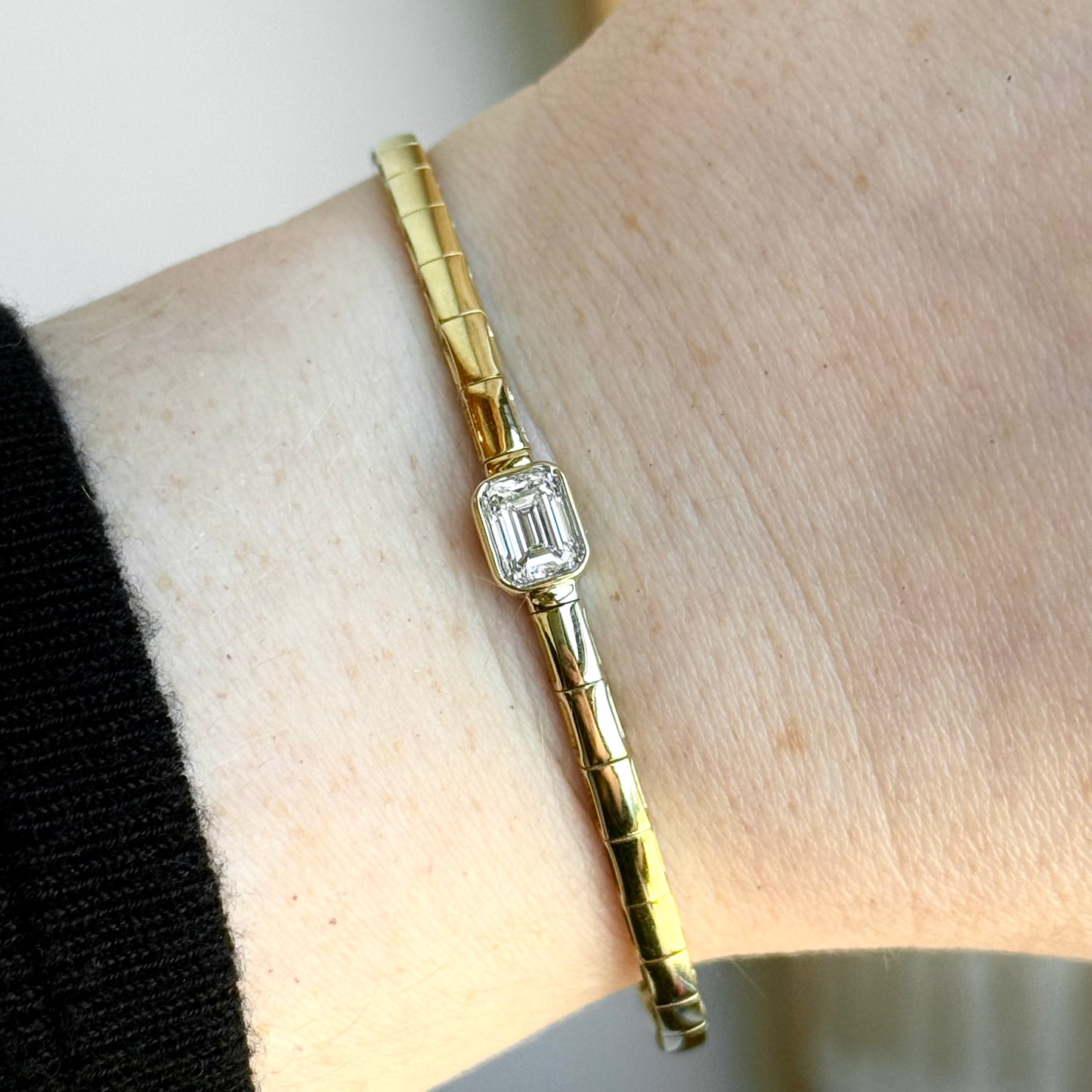 14K Yellow Gold East/West Diamond Emerald Cut Bracelet
