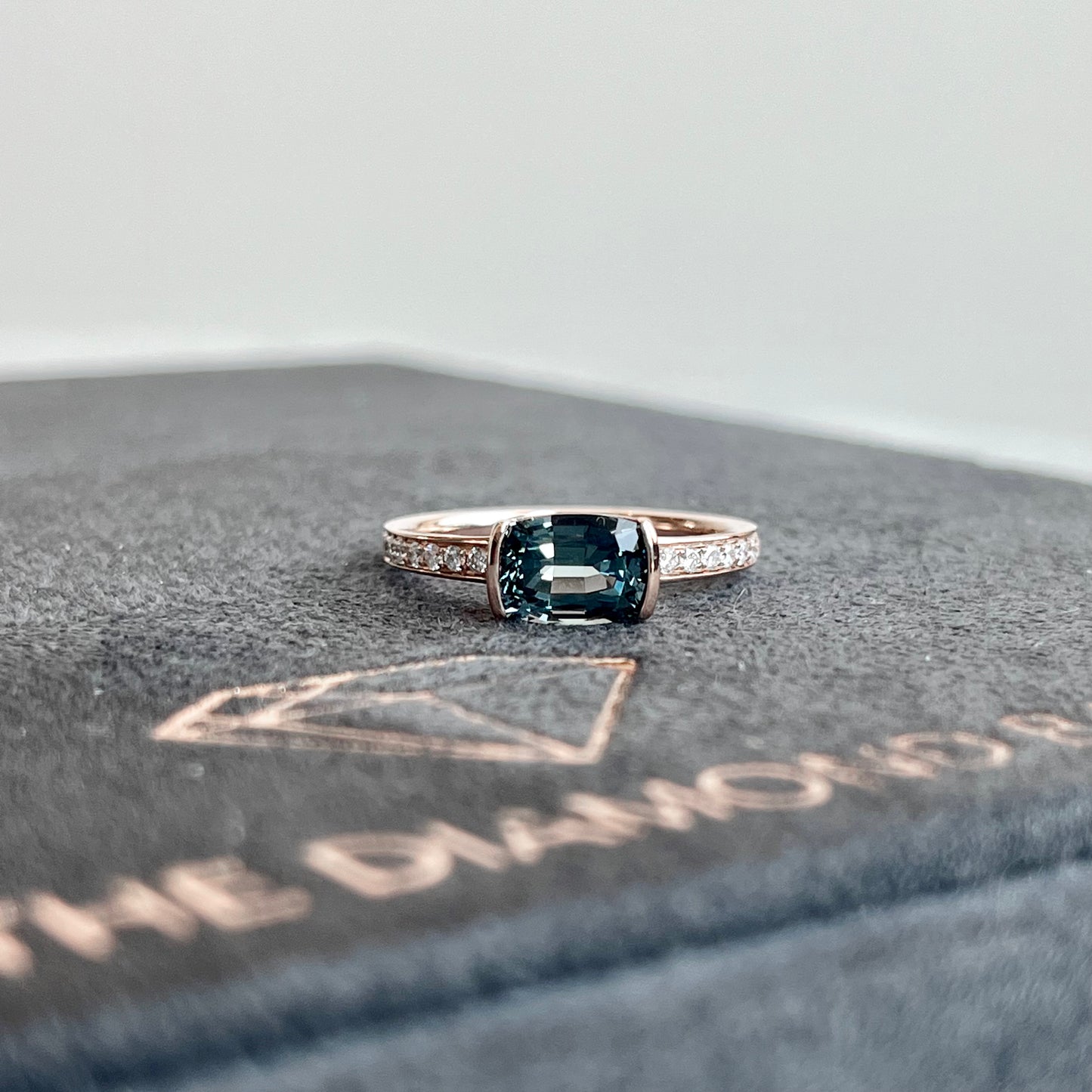 14K Rose Gold East/West Gray Spinel and Diamond Ring