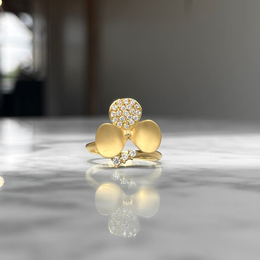 14K Yellow Gold Diamond "Poppy" Flower Ring