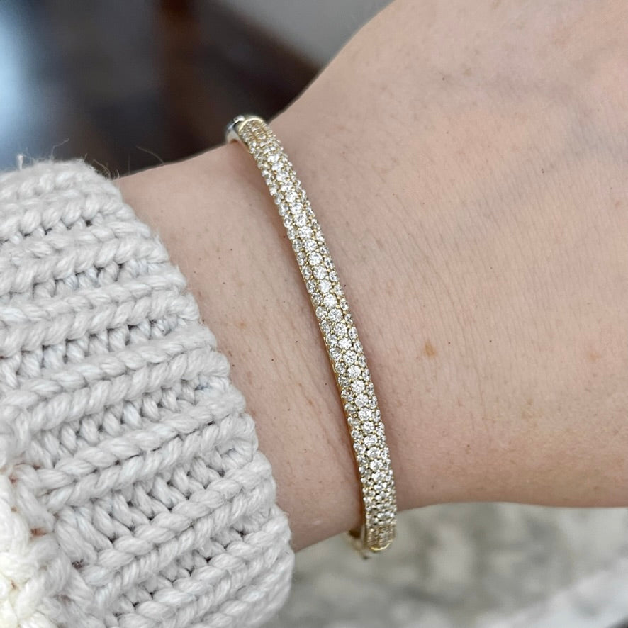 14K Yellow Gold Pave Diamond Bangle Bracelet 2.08CTW