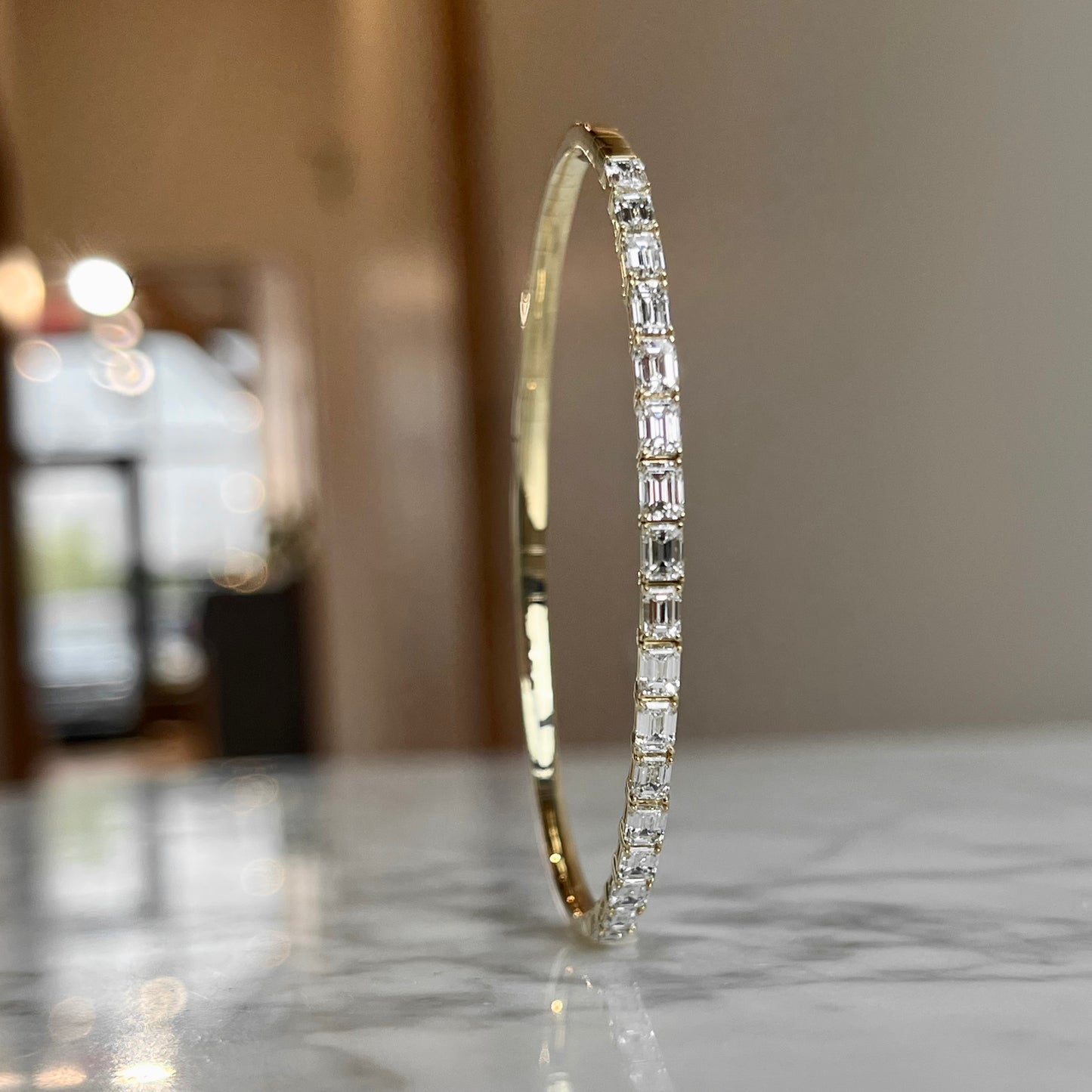 14K Emerald Cut Diamond Flexible Bangle Bracelet 2.50CTW