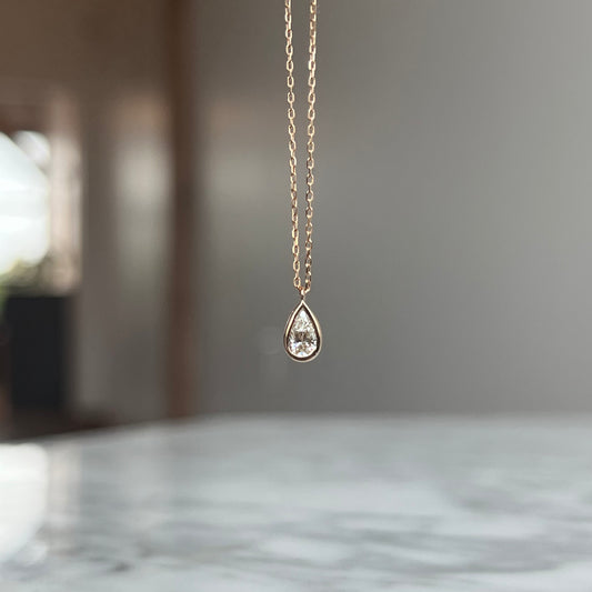 18K Rose Gold Danity Pear Shape Solitaire Necklace