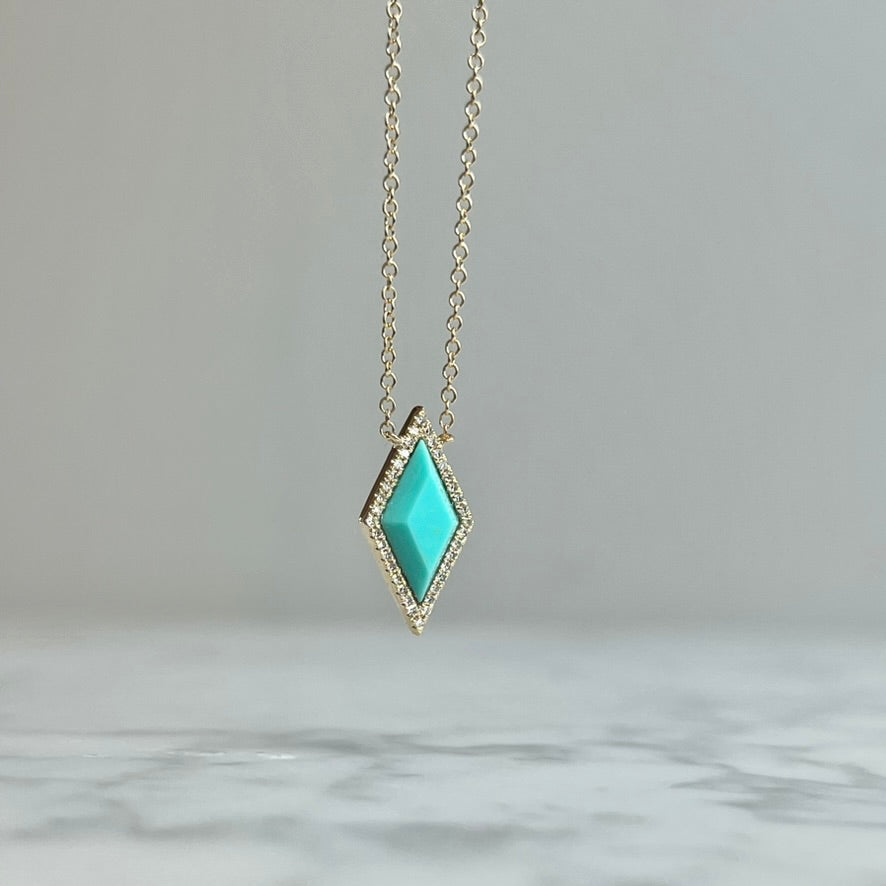 14K Semi-Prescious Kite and Diamond Halo Necklace