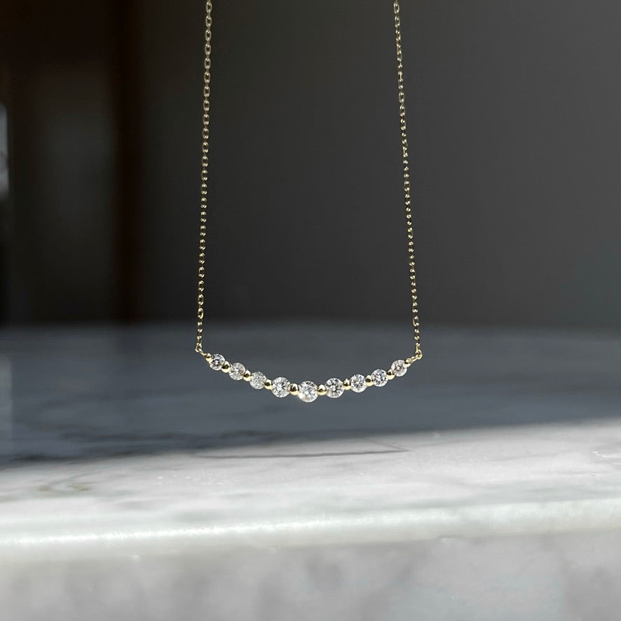 18K Yellow Gold Diamond Single Prong Bar Necklace