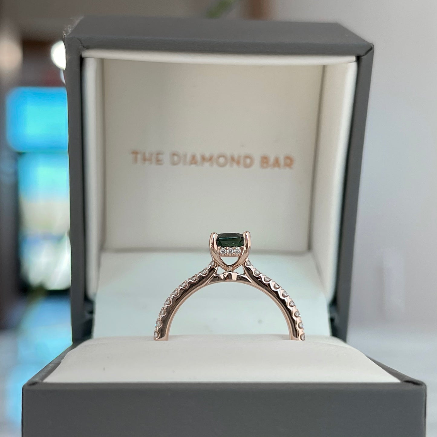 14K Rose Gold Teal "Color-Shifting" Sapphire and Diamond Ring