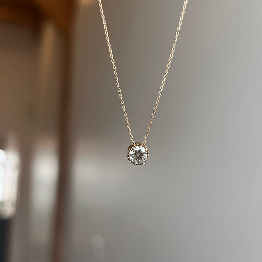 18K Dainty Rose Gold Vintage Inspired Solitaire Diamond Necklace 32/100CT
