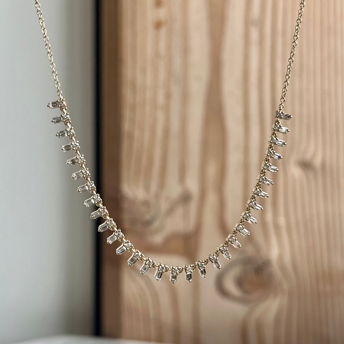14K Yellow Gold Baguette Diamond Riviera Necklace