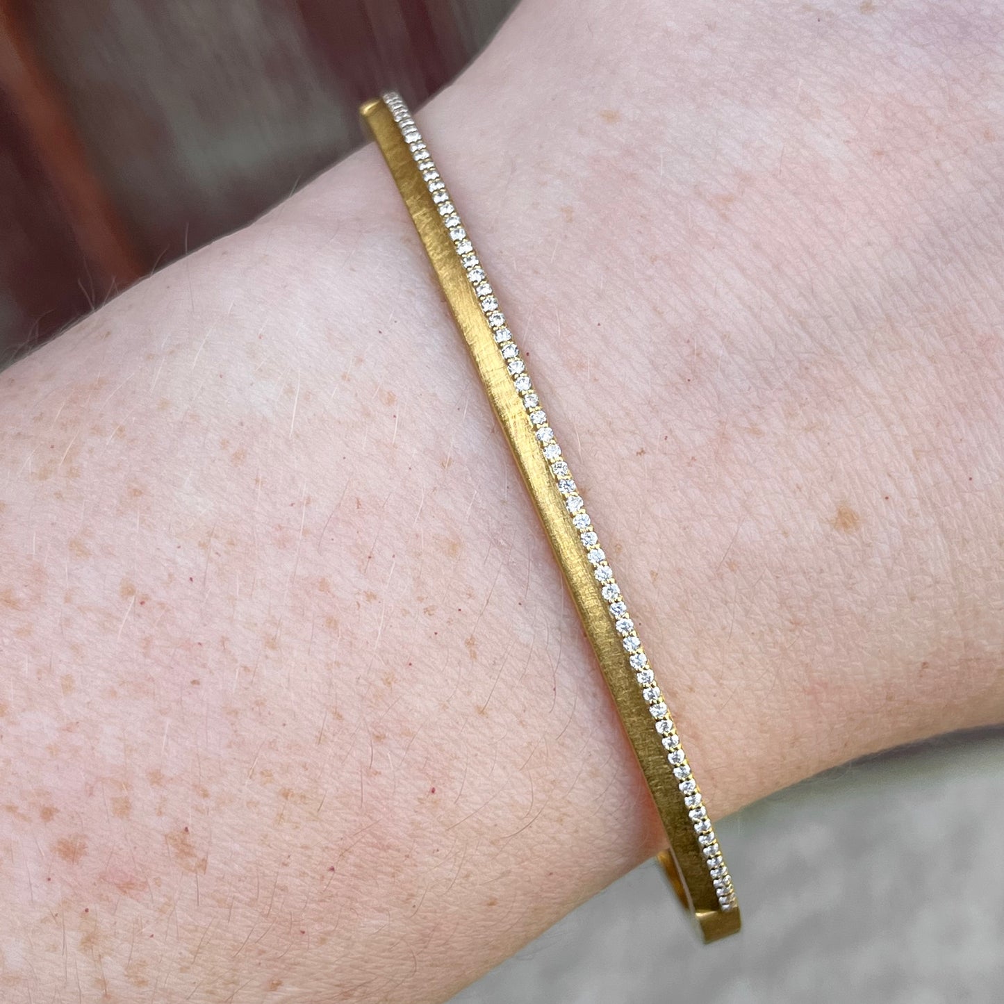 14K Yellow Gold Asymmetrical Diamond Bangle Bracelet
