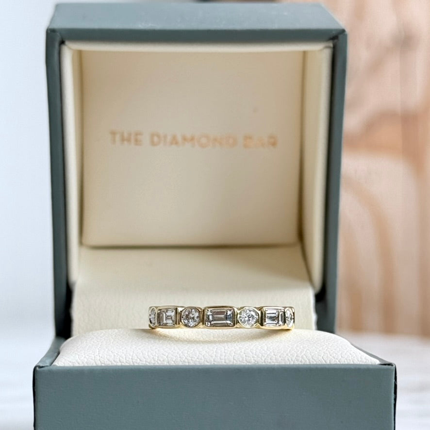 14K Yellow Gold Bezel Baguette and Diamond Band