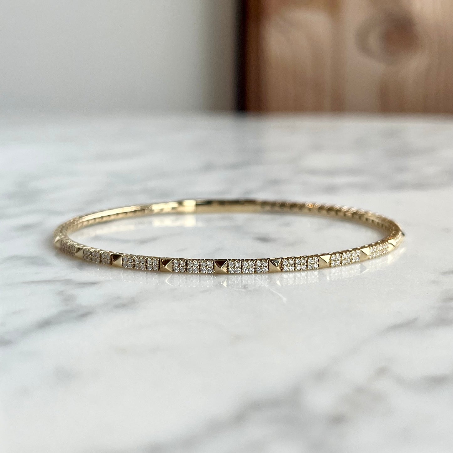 14K Yellow Gold Diamond "Stud" Flexible bangle Bracelet
