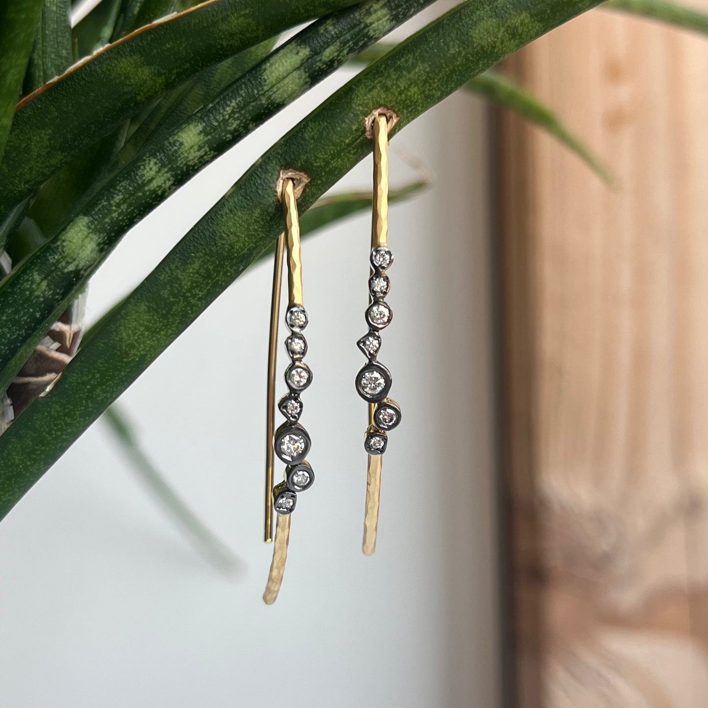 14K Yellow Gold Bezel Diamond Threader Earrings