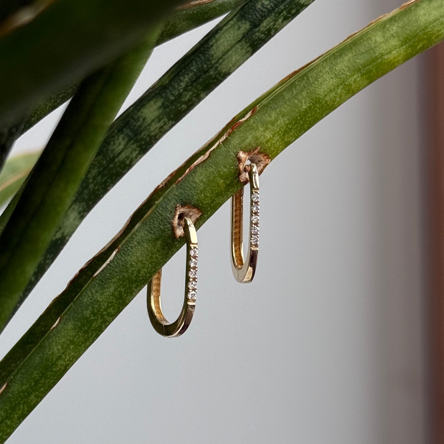 14K Yellow Gold Diamond Paperclip Earrings