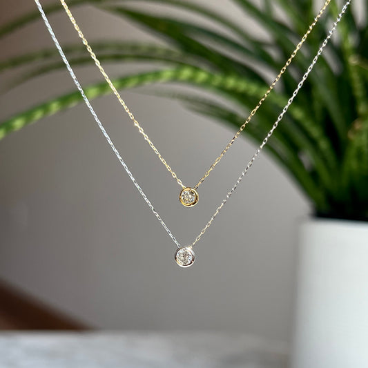 18K natural diamond round bezel necklace 10/100CT