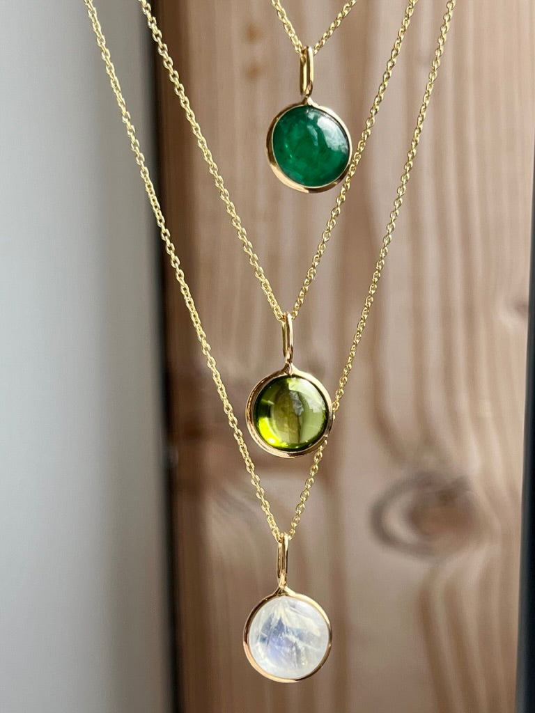 14K Yellow gold Double Cabochon Birthstone Bezel Necklace