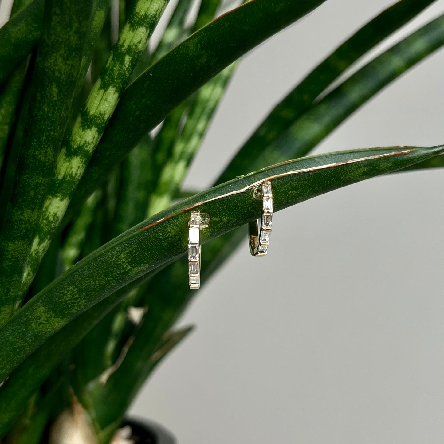 14K Yellow Gold Baguette and Huggie Hoop Earrings