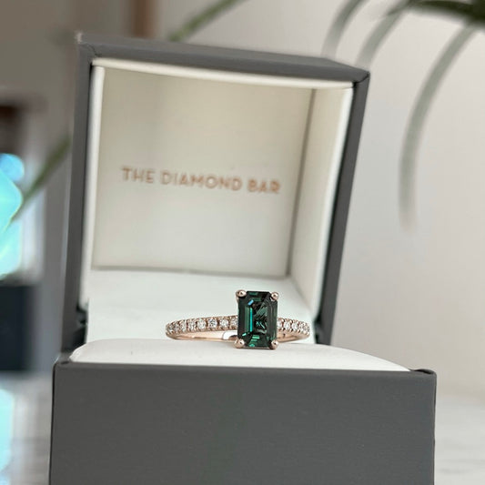 14K Rose Gold Teal "Color-Shifting" Sapphire and Diamond Ring