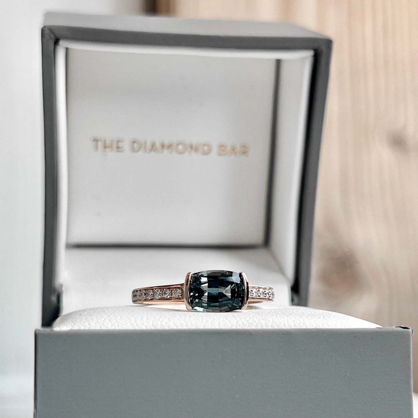 14K Rose Gold East/West Gray Spinel and Diamond Ring