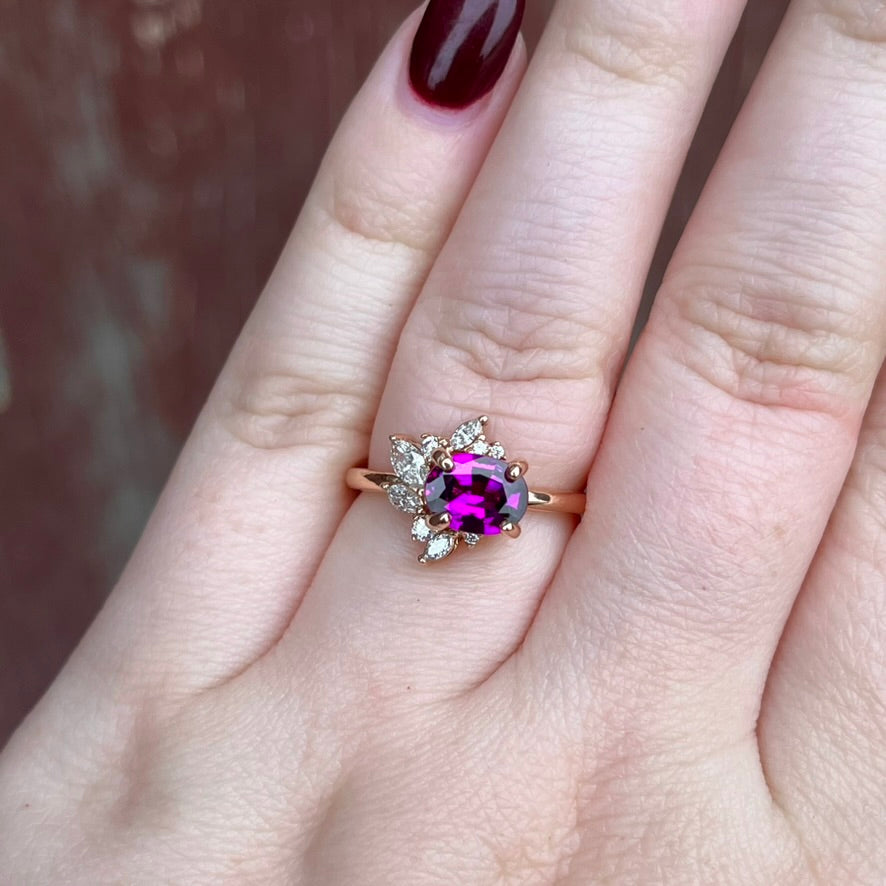 14K Rose Gold Natural Purple Garnet and Diamond Accented  Ring