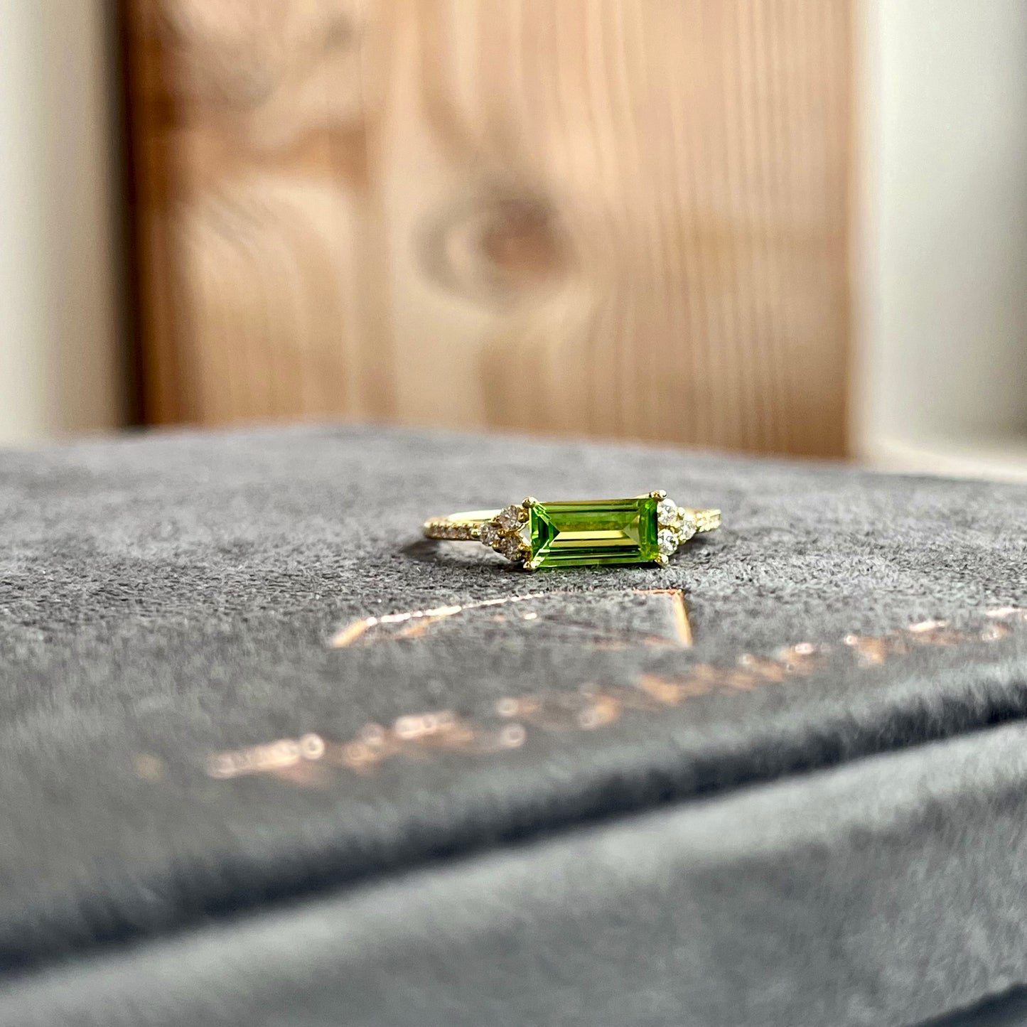 14K Yellow Gold Straight Baguette and Diamond Ring