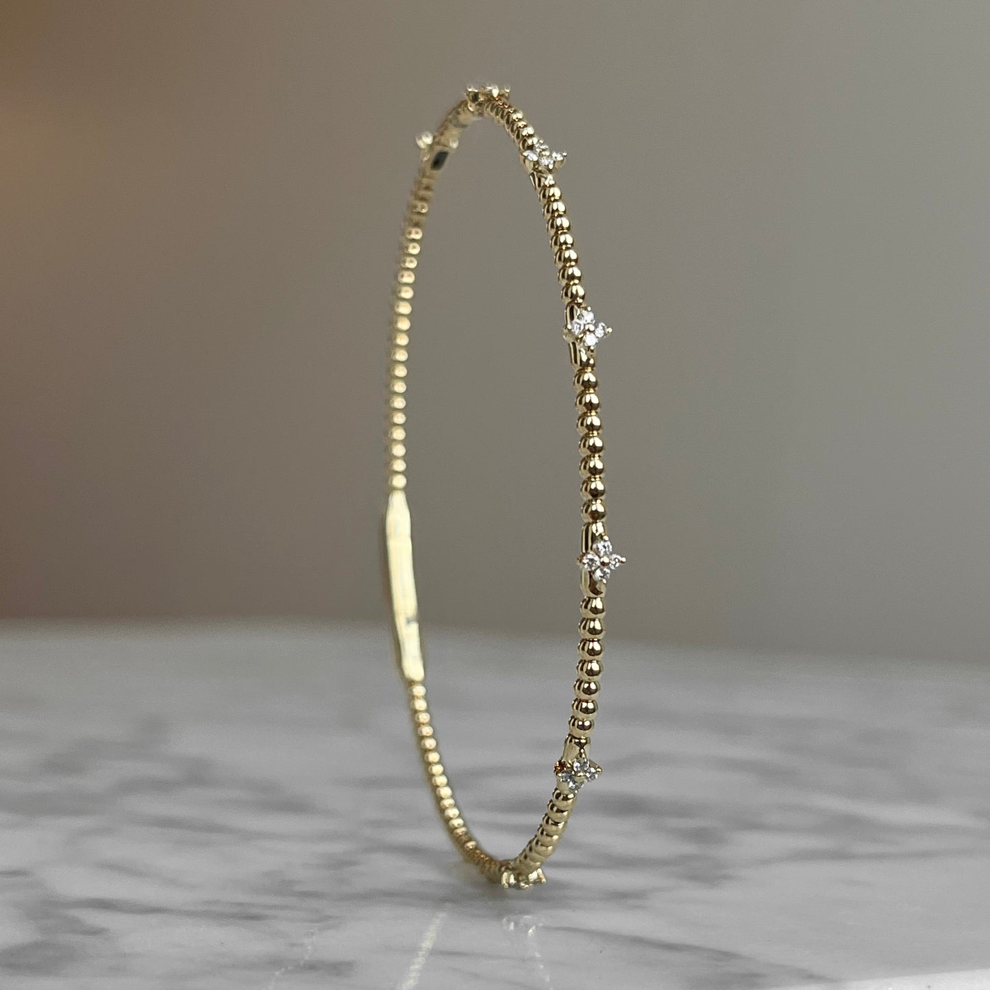 14K Yellow Gold "Clover" Flexible Bangle Bracelet