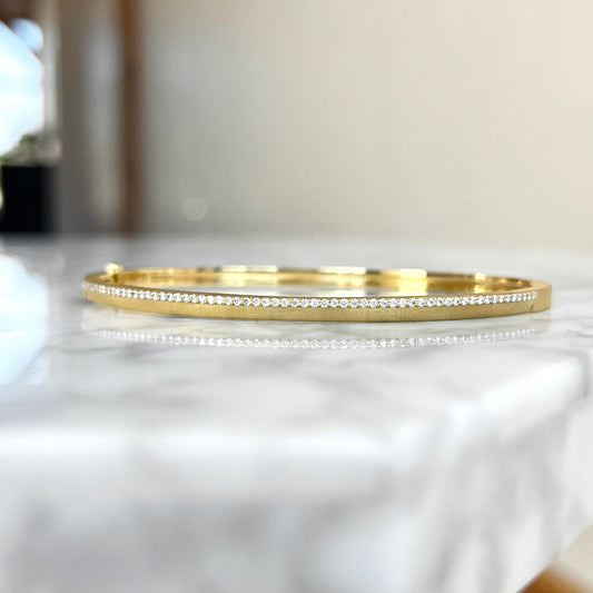 14K Yellow Gold Asymmetrical Diamond Bangle Bracelet